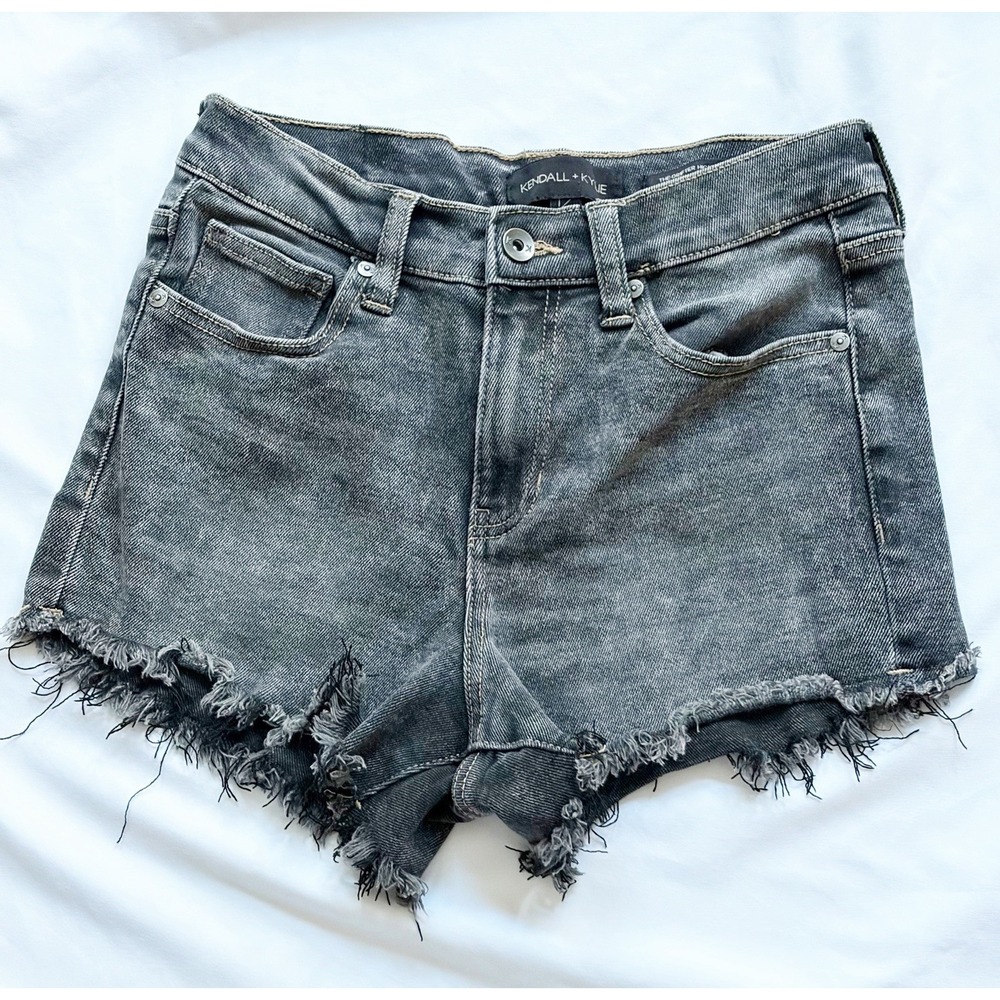 KENDALL + KYLIE The Drifter High Rise Denim Shorts 1/25 Black Acid Wash Cutoff